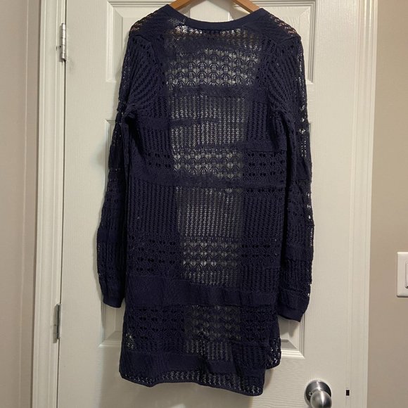 Lucky Brand Open Stitch Navy Blue Cardigan Size Medium - Picture 2 of 8